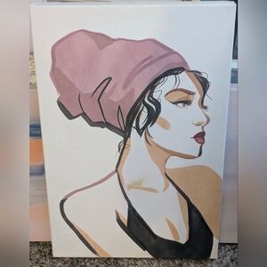 Stylish Woman Canvas Art with Pink Hat